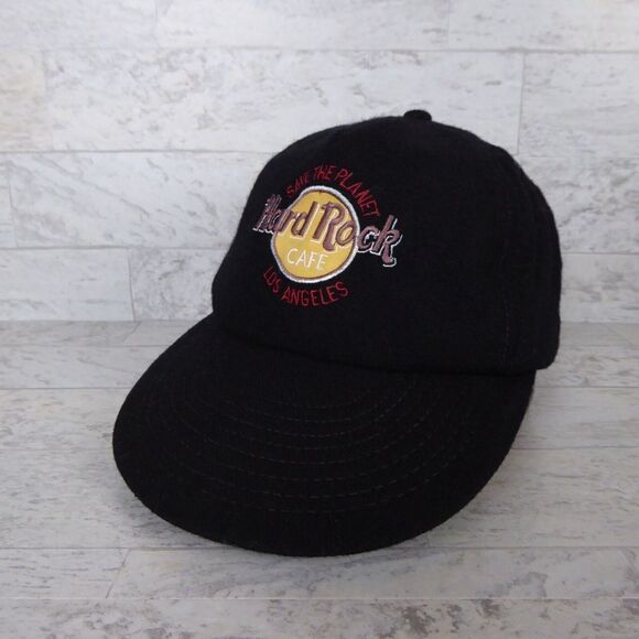 Vintage Hard Rock Cafe Hat Cap Snapback Black Los Angeles Wool USA Made 90s - Picture 1 of 7